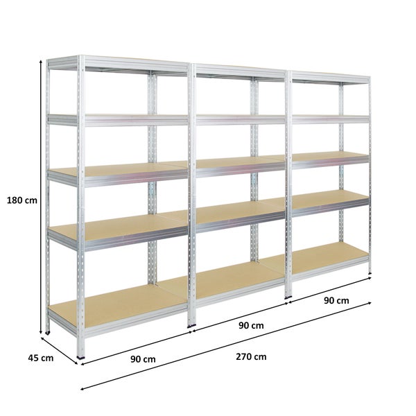 PROREGAL Mega Deal 3x Schwerlastregal Rivet HxBxT 180 x 90 x 45 cm Fachlast 250 kg Verzinkt