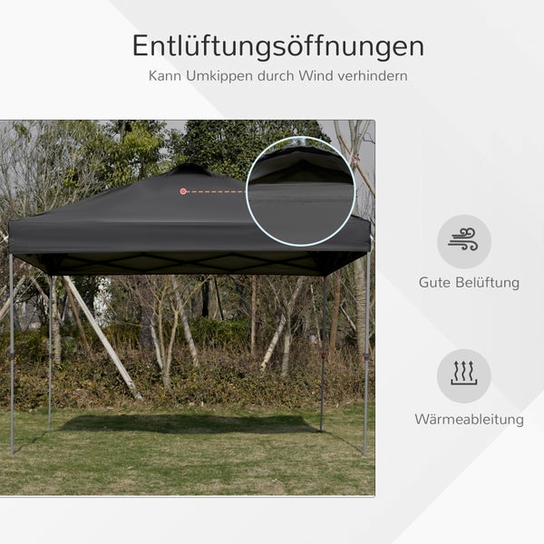 Outsunny Pavillon ca. 3x3m, wasserdicht Stabil Winterfest Pop-up Faltpavillon, UV Schutz, Faltbar Partyzelt, Gartenzelt mit Tasche, Gartenpavillon für Camping Garten, Schwarz