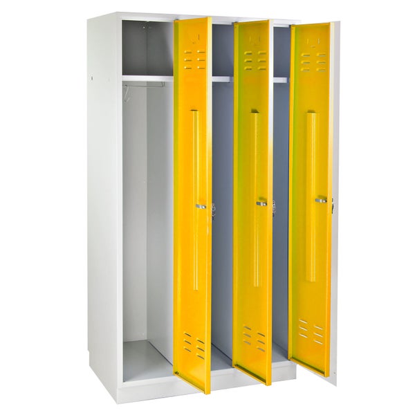 PROREGAL Garderobenschrank Ermine mit 3 Türen HxBxT 178 x 89 x 50 cm Lichtgrau Gelb
