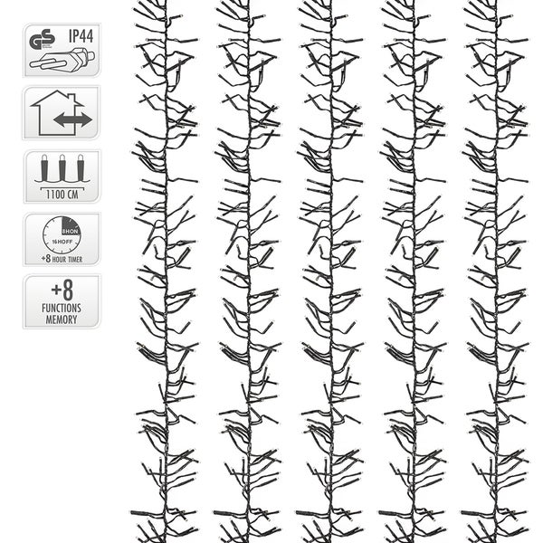 Lichterkette mit Schutzart IP44, geeignet für den Innen- und Aussenbereich, mit einer Länge von 1100 cm, 8 Stunden Timer und 8 Funktionen.