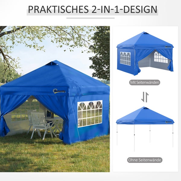 Outsunny Pavillon, 4 Seitenwände mit Fenster, Tür, inkl. Heringe, Tragetasche, 3x3m, Metall, Oxford, Blau