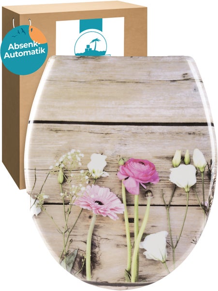 Calmwaters® WC Sitz Blumen-Motiv Wild Flower mit doppelter Absenkautomatik, antibakteriell, abnehmbar, Duroplast Toilettensitz, Schnell-Befestigung, universaler O-Form Klodeckel, 26LP5390