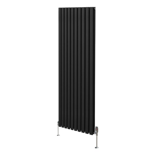 Oval Röhrenheizkörper & Chrom Thermostatventile – 1800mm x 600mm - Schwarz