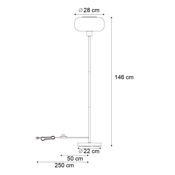 Technische Zeichnung einer Stehlampe mit Maßangaben