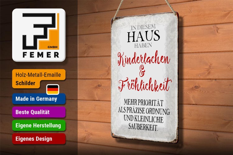 Blechschild Spruch 20x30cm in diesem Haus Kinderlachen