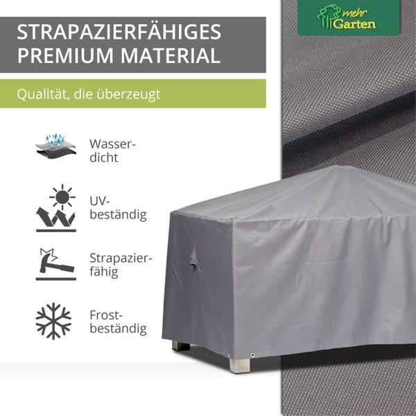 Mehr Garten - Premium Gartentisch-Schutzhülle eckig: 185(B)x105(T)x71(H) cm I Robuste Abdeckung für Gartentische wasserdicht und wetterfest aus Oxford 600D Gewebe I Lichtgrau