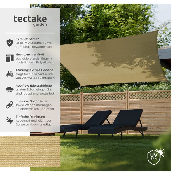 Tectake Sonnensegel über zwei Liegestühlen im Garten