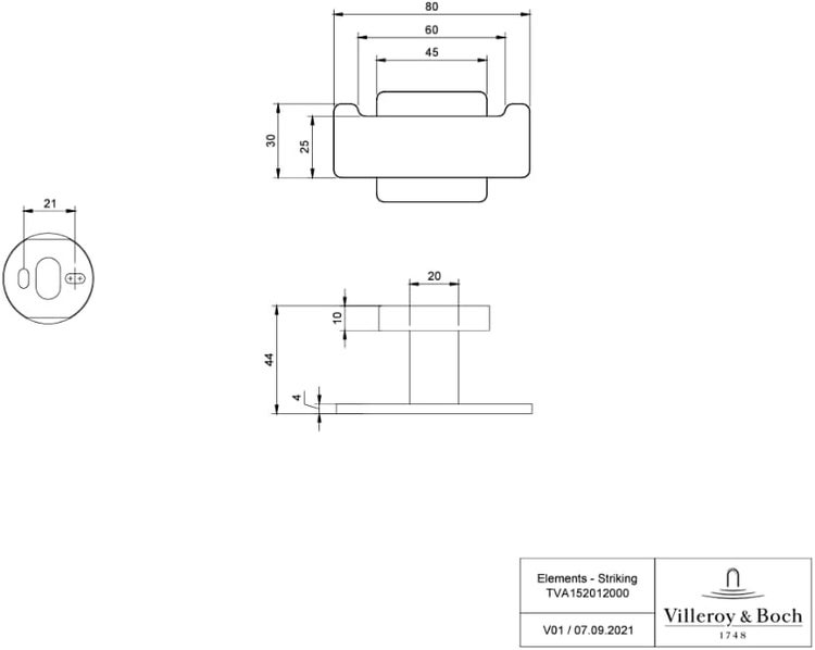 Villeroy & Boch Elements - Striking Doppel-Handtuchhaken, Handtuchhalter für Wandmontage, Wandhaken aus Messing, Zubehör Bad, Badhaken eckig, 80 x 44 x 45 mm, Matt Black