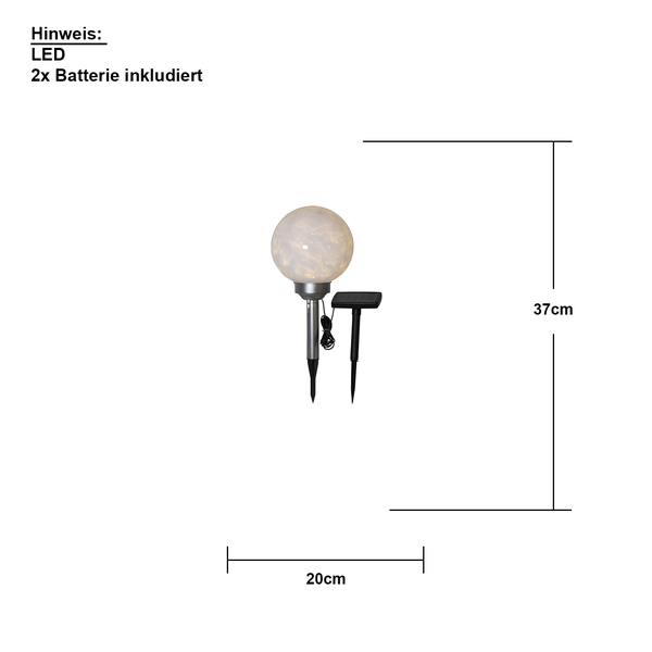 Solarleuchte mit LED und zwei Batterien, Abmessungen: 37 cm Höhe und 20 cm Breite