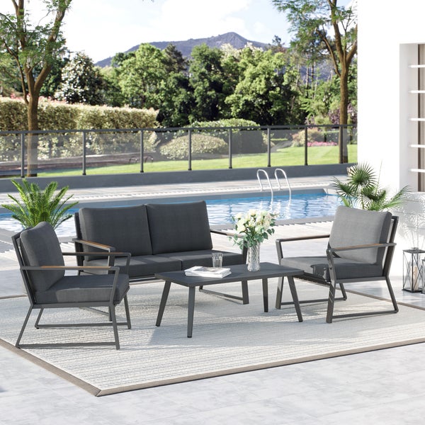 Outsunny 4-tlg. Gartenmöbel-Set, 134B x 80T x 79H cm, Aluminium, Polyester, Polyrattan, grau