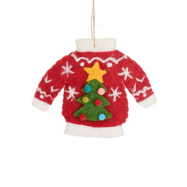 Falsche Weihnachtspulli Filz Weihnachtshänger - Sass & Belle