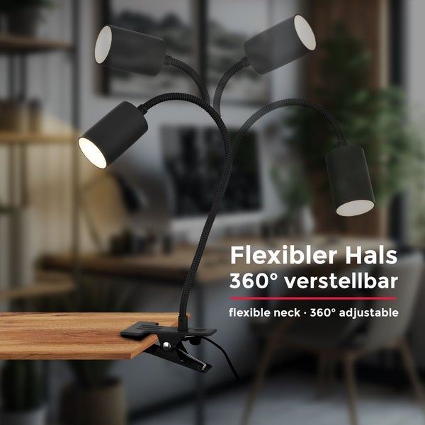 Klemmlampe - 3,5W, 290lm, LED, mit Stecker, schwenkbar, warmweiß, schwarz