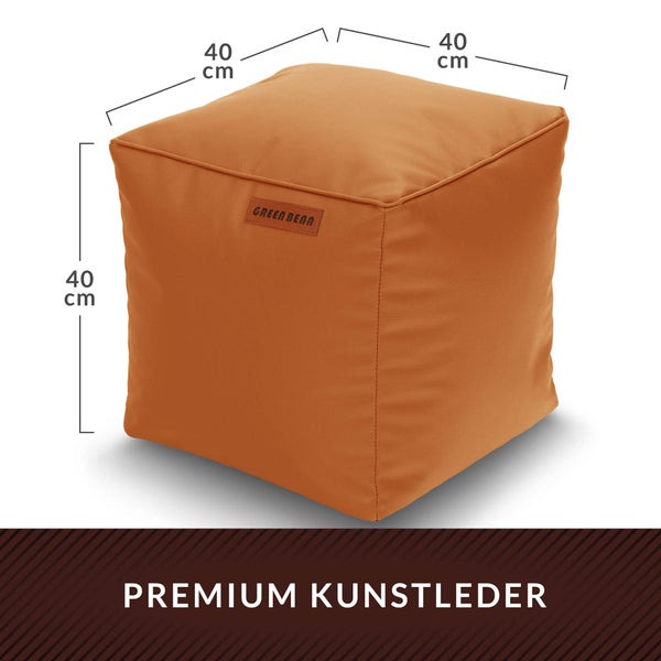 Green Bean Sitzhocker aus Kunstleder - Pouf mit EPS Perlen Füllung - 40 x 40 cm - perfekte Ergänzung zum Sitzsack - Sitzwürfel Sitzkissen Hocker Fußhocker - Cognac