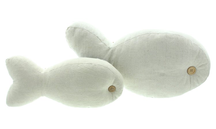 FRANK FLECHTWAREN | Dekokissen Fisch, 2er Set, LEINEN, POLYESTER, TEXTIL, JUTE, 36 x 5 x 26 cm, 50 x 12 x 15 cm