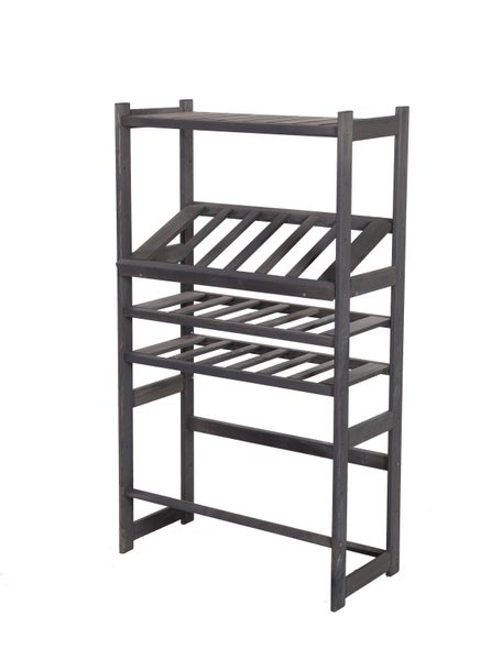 PROREGAL Getränkekisten- & Weinregal SPREEWALD HxBxT 124x70x33cm 12 Flaschen auf 2 Ebene + 2 Ebenen für Kisten + Ablage Massives Kiefernholz Grau geölt
