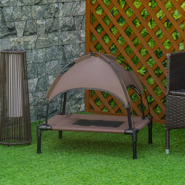 PawHut Hundebett, L61 x B46 x H62 cm, Metall, Oxford, Netzstoff, Taftstoff, Kaffee+Schwarz