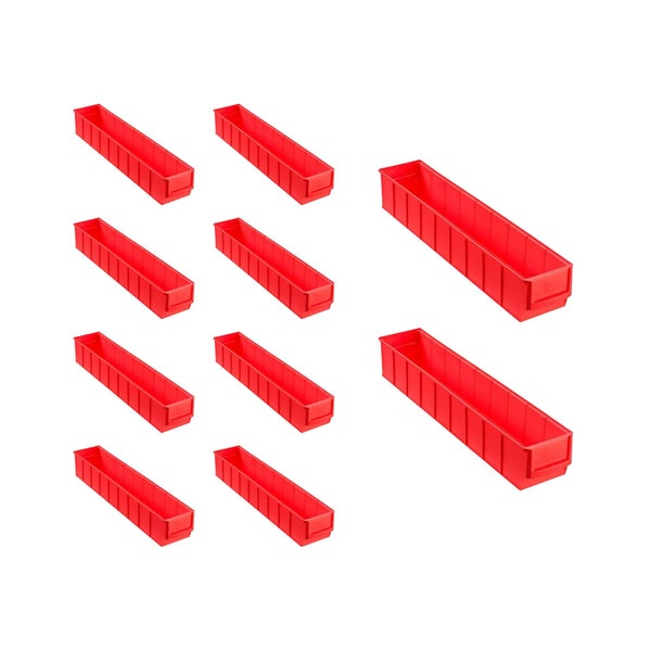 PROREGAL SparSet 10x Rote Indurstriebox 500 S HxBxT 8,1 x 9,1 x 50 cm 2,8 Liter Sortimentskasten