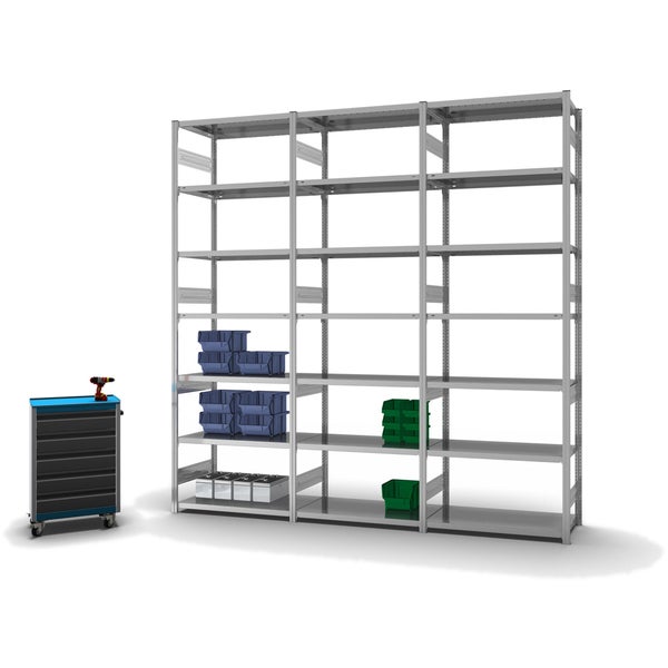 PROREGAL Fachbodenregal Stecksystem T-Profil Heavy-Duty Grundregal HxBxT 300 x 100 x 50 cm 7 Ebenen Fachlast 330 kg Beidseitig Nutzbar Verzinkt
