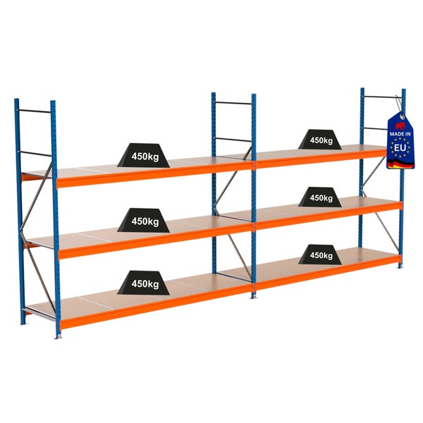 Lagerregal mit drei Ebenen und einer Traglast von 450 kg pro Ebene