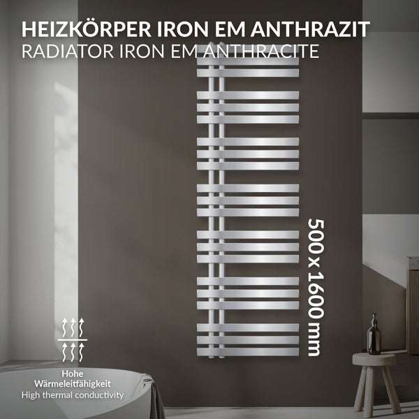 ECD Germany Iron EM Design Badheizkörper - 500 x 1600 mm - Chrom - Designheizkörper Paneelheizkörper Heizkörper Handtuchwärmer Handtuchtrockner Heizung Radiator