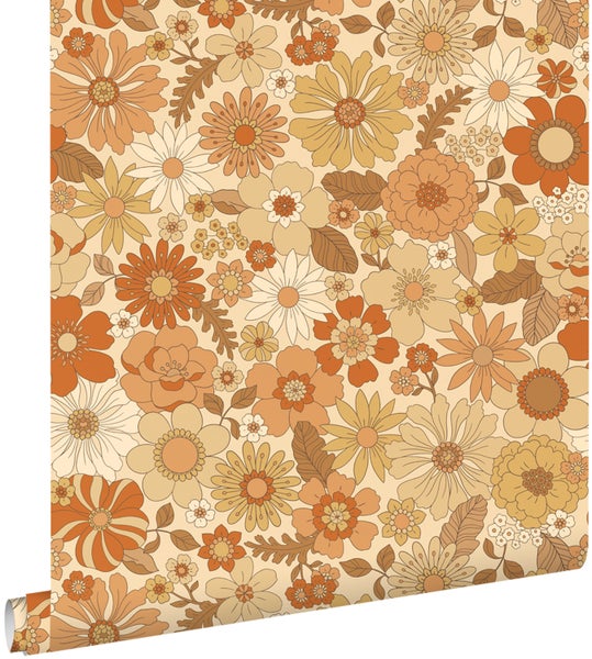 ESTAhome Tapete Retro Blumen Orange - 53 cm x 10.05 m - 130963
