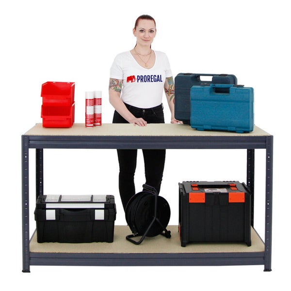 PROREGAL Mega Deal 4x Höhenverstellbare Werkbank DINO HxBxT 90x160x60cm Traglast 600kg Grau, Werktisch, Arbeitstisch
