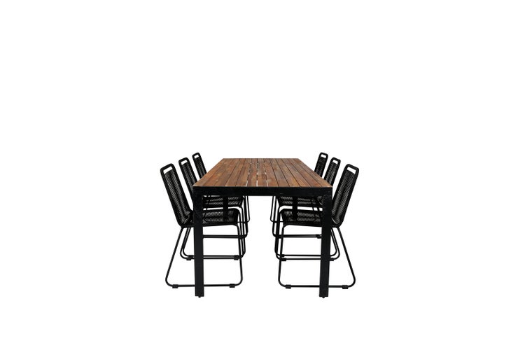 Bois Gartenset Tisch 90x205cm und 6 Stühle stabelS Lindos schwarz, natur. 90 X 205 X 76 cm