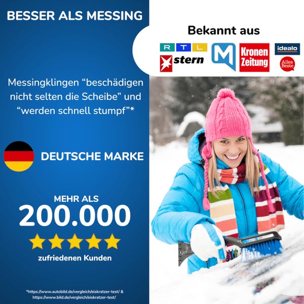 Für Vollansicht hier klicken Lyvanas Eiskratzer Auto mit Besen TESTSIEGER 2025* - Ergonomischer Profi Schneebesen Auto schnell & stark - Langlebiger & schonender Scheibenkratzer Auto lang & vielseitig - stabiler Schnee Auto Besen