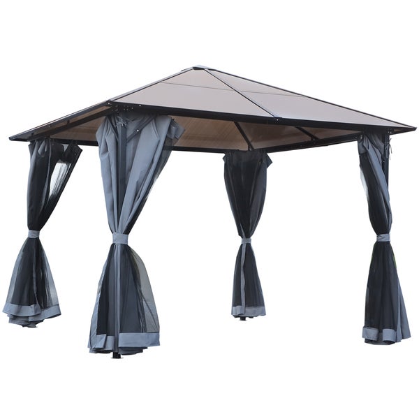 Outsunny Pavillon, 3 x 3m Gartenpavillon, 300L x 300B x 265H cm, PC, Alu, Dunkelgrau