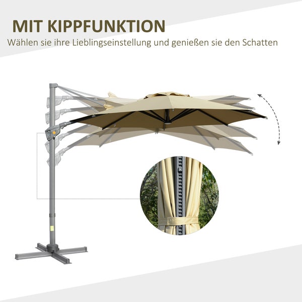 Outsunny Sonnenschirm, mit Kurbelvorrichtung Sonnenschutz, verstellbar, Ø298 cm, Alu, Khaki
