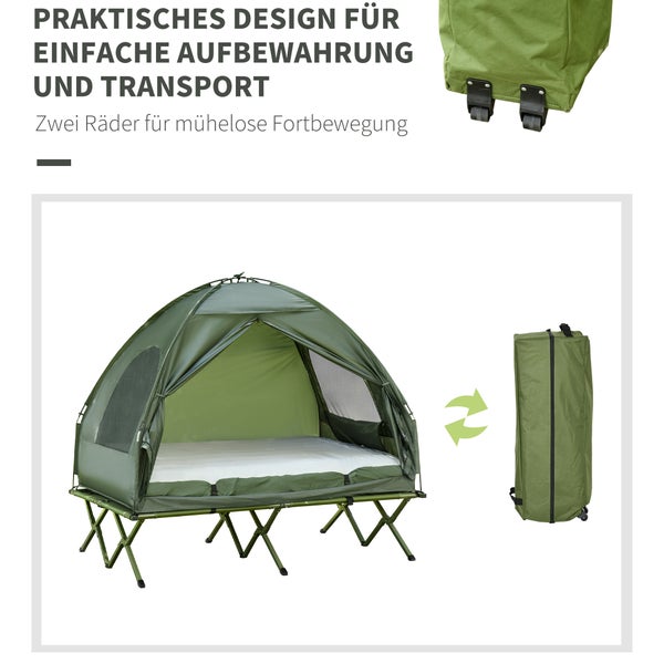 Outsunny Erhöhtes Campingbett Feldbett mit Luftmatratze Pumpe Taft Tragetasche 193 x 136 x 180 cm Gästebett belastbar bis 160 kg Extra Breit Campingliege für Erwachsene Klappbett Outdoor Grün