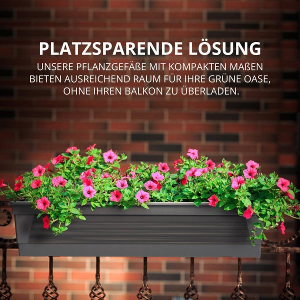 Plastard Blumenkasten 3er Set Anthrazit 80x21x17 cm Pflanzkasten Balkonkasten Pflanzkübel