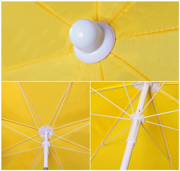 RESCH Sonnenschirm für Strand Gelb, Ø 200 cm, Gartenschirm, UV-Schutz bis UPF 50+, knickbar, Sonnenschutz Balkon, tragbar, Schirmrippen aus Glasfaser