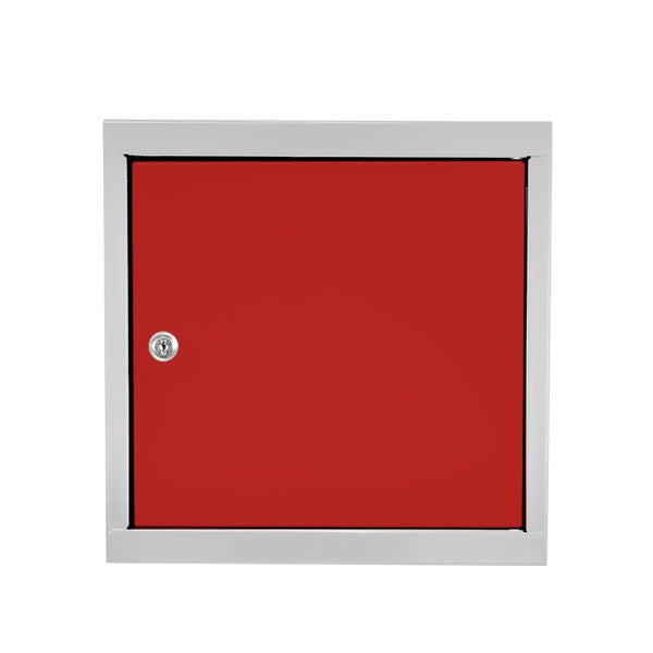 PROREGAL Schließfachwürfel Blocky mit Zylinderschloss + 2 Schlüssel | HxBxT 40x40x40cm | Lichtgrau/Rot | Tresor, Schließfach