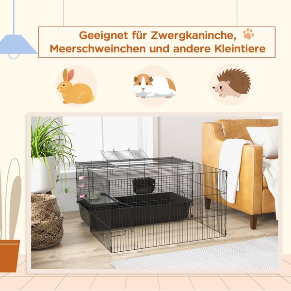 PawHut Kleintiergehege, 112,5 x 99 x 54 cm, Stahl, Schwarz
