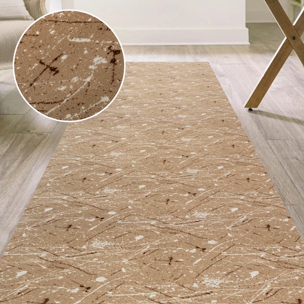 Langer Läufer mit abstraktem Muster in Braun und Weiß