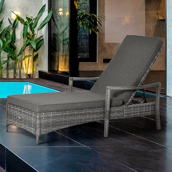Outsunny Sonnenliege Polyrattan Gartenliege Rattanliege Gartenmöbel Liege mit Polsterauflage 4 Stufen verstellbar Grau 192 x 72 x 52,5 cm
