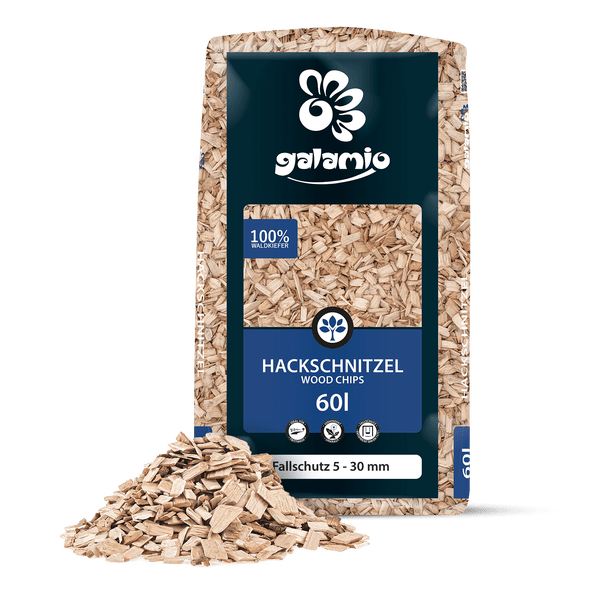 Galamio Hackschnitzel Sack mit Holzschnitzeln und Karton