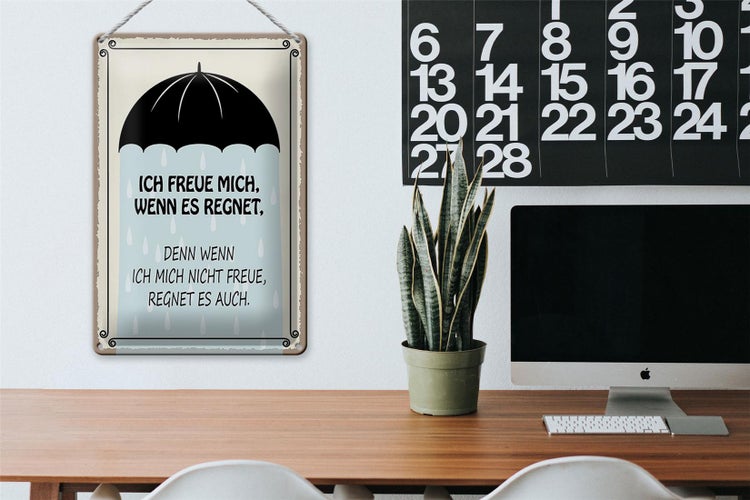 Blechschild Spruch 20x30cm ich freue mich wenn es regnet