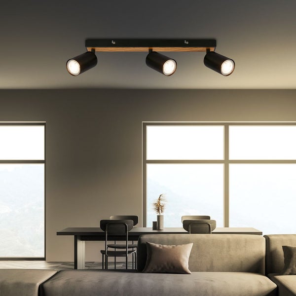 Deckenstrahler Deckenleuchte Deckenlampe Schlafzimmer Schwenkbar 3-flammig Holz