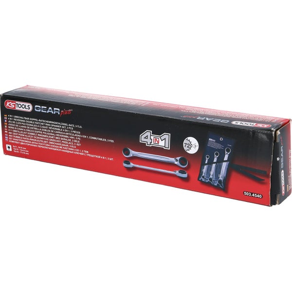 KS Tools Gear Plus Doppel Ratschenringschlüssel Satz, 3-teilig im Karton