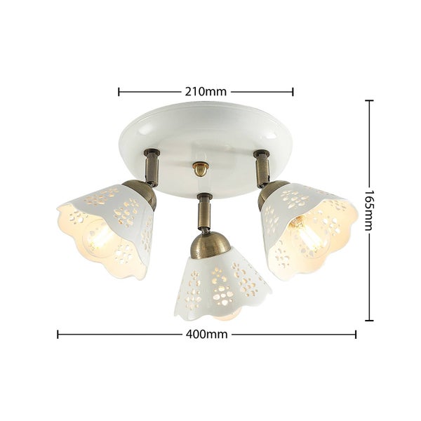 Deckenleuchte mit drei Lampen und Blumenmuster mit Maßangaben