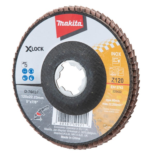 Makita Fächerscheibe mit X-Lock Aufnahme, 125 Millimeter Durchmesser, geeignet für Edelstahl