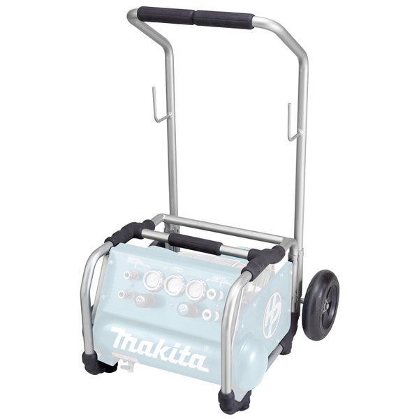 Makita Transportwagen für Kompressor mit Rollen und hohem Schiebebügel aus Metall.