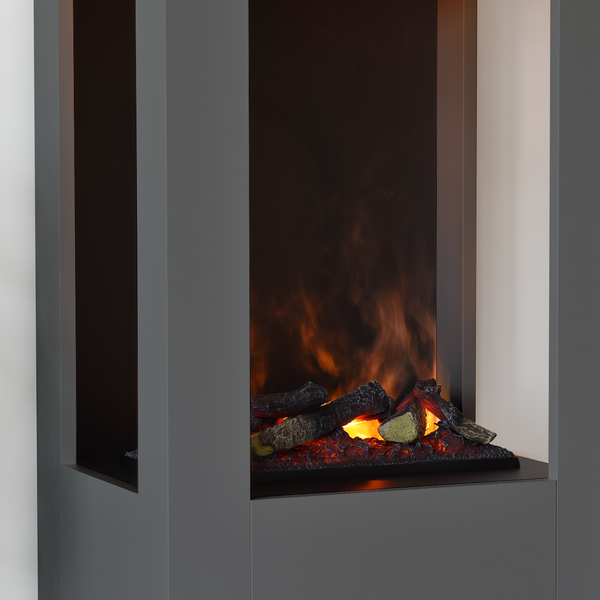 GLOW FIRE Elektrokamin 'Böll'| Wasserdampf Kamin mit OMC 400 inkl. Holz in weiß als Raumteiler | HxBxT: 145x54x44 cm