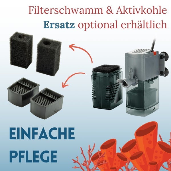 Aquarium Innenfilter mit Filterschwamm und Aktivkohle für einfache Pflege
