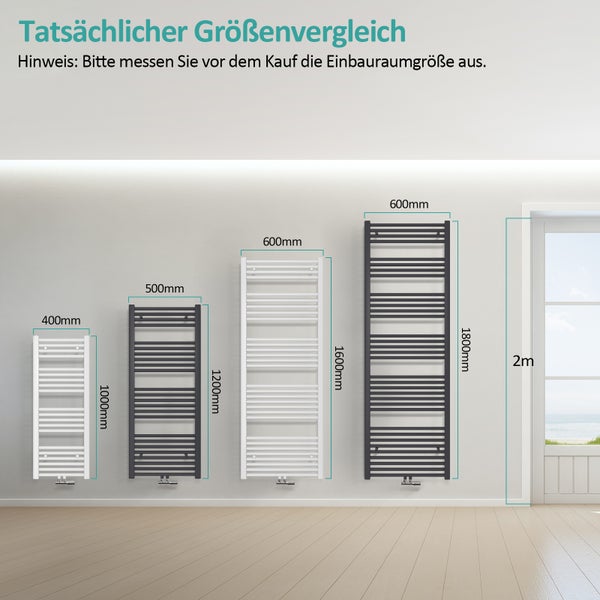 EMKE Badheizkörper Handtuchtrockner Handtuchwärmer 40x100cm, 382 Watt Anthrazit Bad-Heizkörper Mittelanschluss
