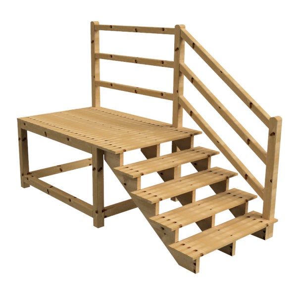Holzterrasse mit Treppe und Geländer