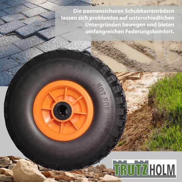Pannensicheres Schubkarrenrad 3.00-4 für verschiedene Untergründe mit Trutzholm Logo