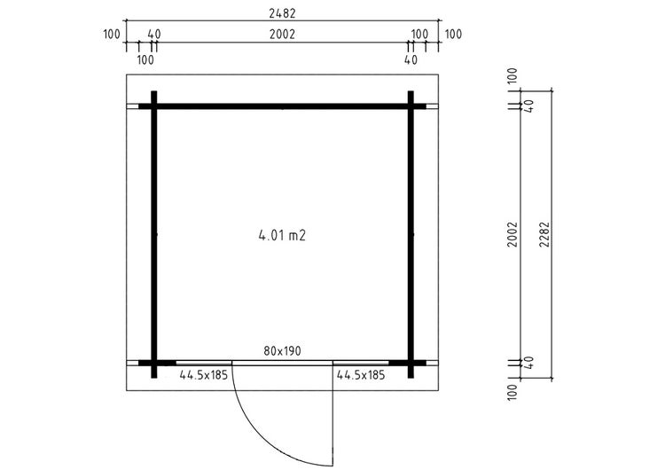 Draufsicht einer quadratischen Sauna aus hellem Holz mit Holzbänken, Glaselementen an der Front und Zubehör im Innenraum.